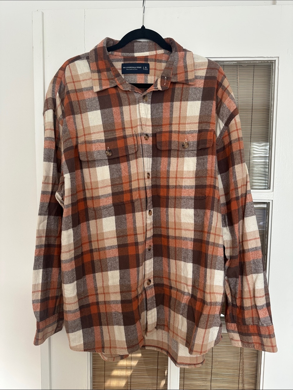 Abercrombie Men’s XL plaid shirt orange brown